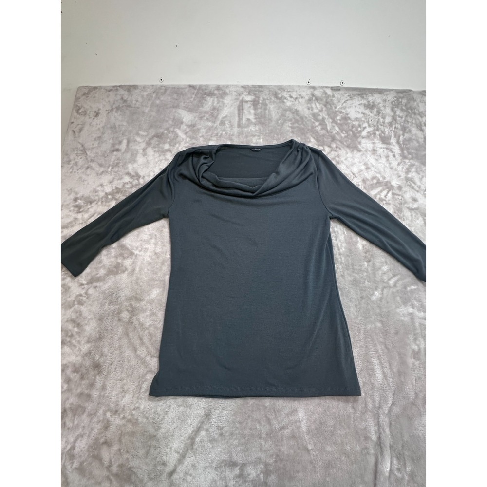 Ann Taylor Cowl Neck Top Womens [Insert Size] Slate Gray 3/4 Sleeve Knit Blouse